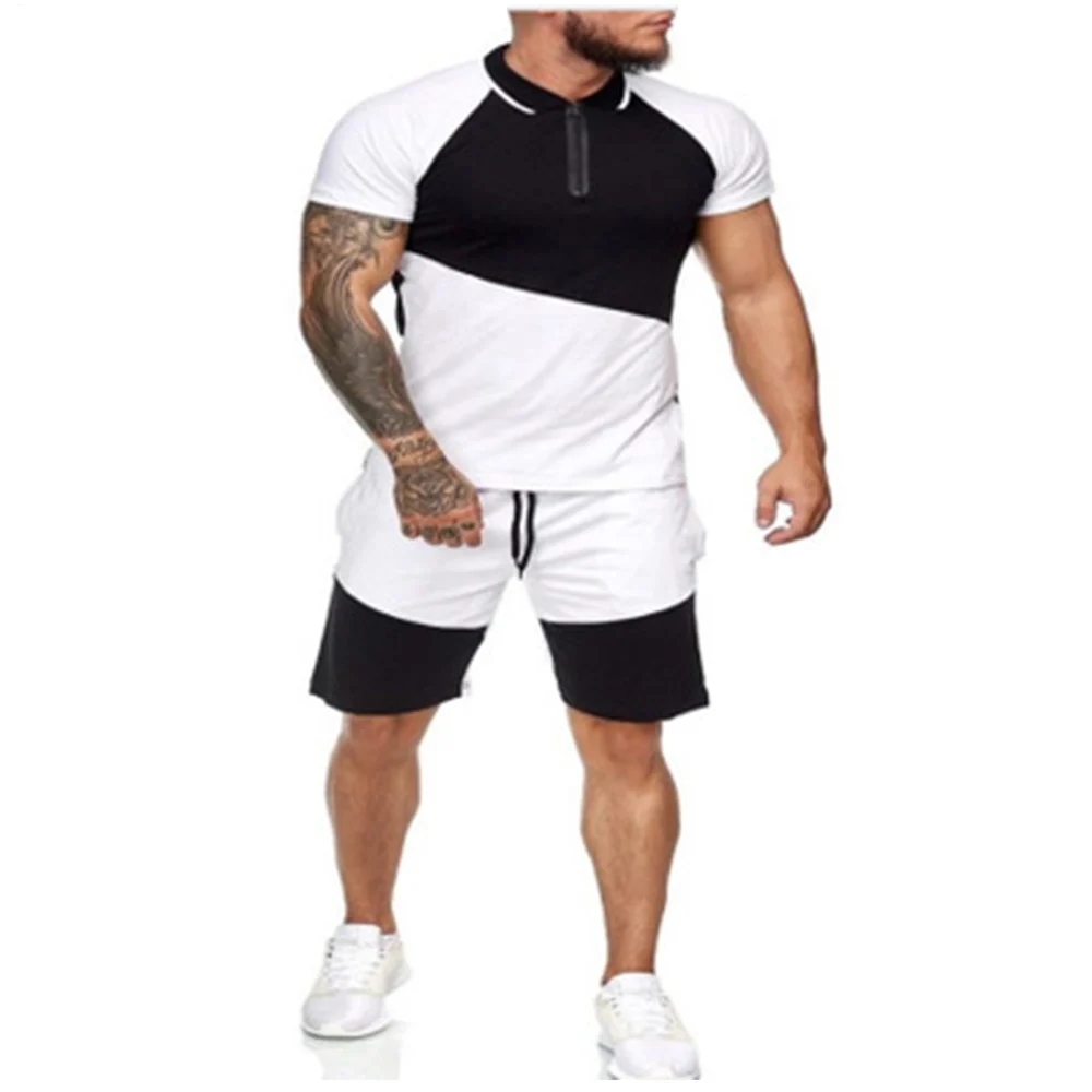 

Mix colours 2020 summer men's fitness sportswear set muscle men's track suits running short-sleeved T-shirt shorts men