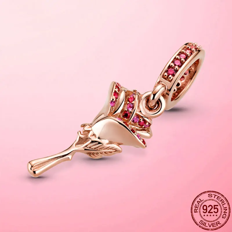 

2021 New 925 Sterling Silver Open Heart Rose Flowers Charm Beads Fit Original Pandora Charm Bracelet Silver 925 Jewelry