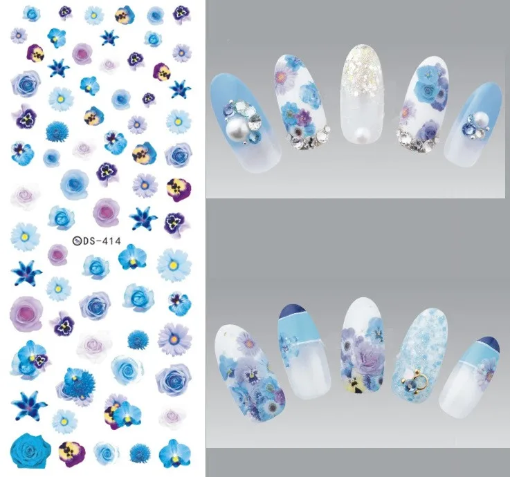 DS414 Florals Patterns! Nails Art Manicure Water Decal Decorations Design Water Transfer Nail Sticker For Nails Tips Beauty - Цвет: DS414