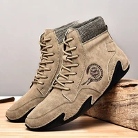 mens winter shoes boots with fur khaki retro embroider big size 46 octopus shoes men outdoor warm leather casual flat boots men
