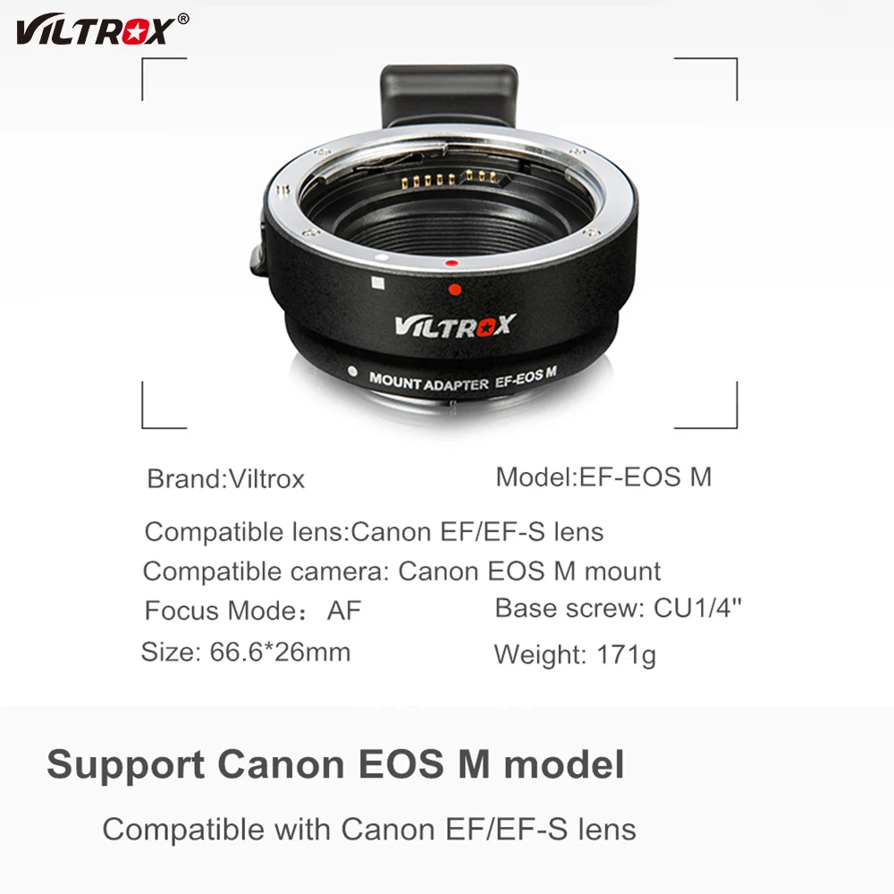 viltrox ef eosm auto focus lens adapter ring electronic for canon lens eos ef ef s to eos m ef m camera m2 m3 m5 m6 m10 m50 m100 free global shipping