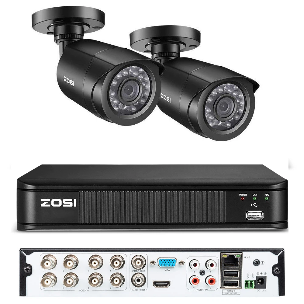 Black ZOSI 8CH H.265 4-в-1 CVBS AHD CVI TVI CCTV Системы ИК Открытый безопасности 1080P камер видеонаблюдения DVR 1200TVL наблюдения DVR Kit - Цвет: Black