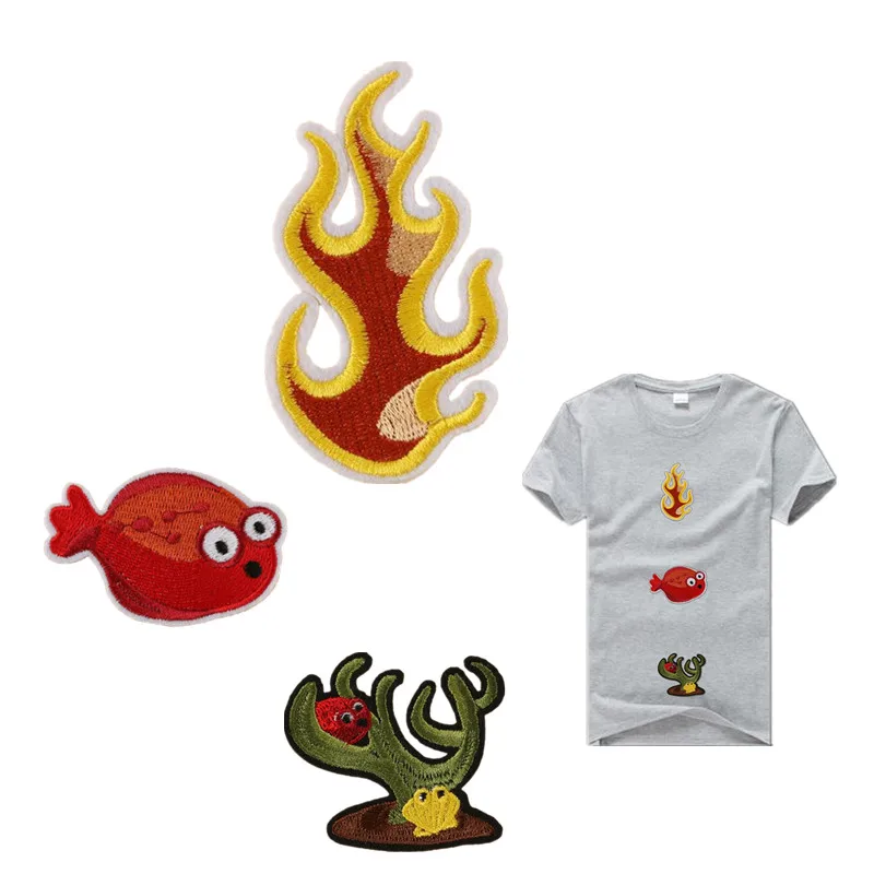 

Fashion Iron on patches for clothing custom fire embroidery biker patch Coral fish naszywki applique clothes stcikers parches