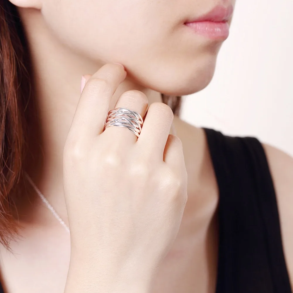 Удобные блестящие плетеные Открытые Кольца для женщин с посеребренным покрытием