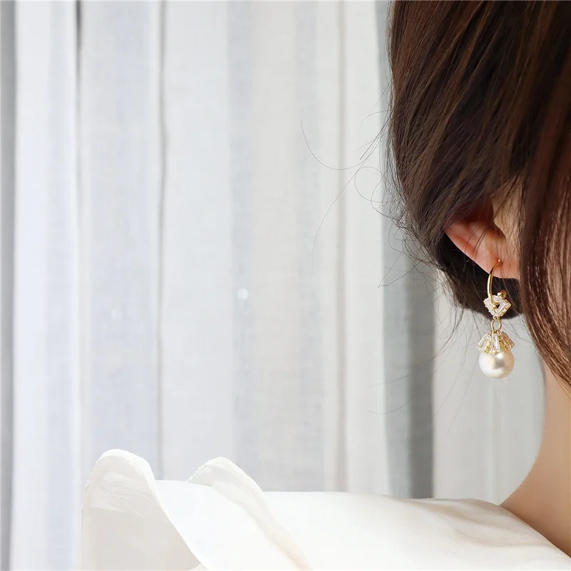 

Luxury 14K Gold Zircon Bridal Wedding Pendant Earrings New Natural Pearl Temperament Earrings for Women Fashion Jewelry Gift