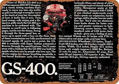 

8 x 12 Metal Sign - Buick GS-400 V-8 Engine - Vintage Bar Wall Decorative