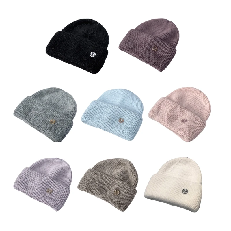 

Fashion Knitted Hat Woolen Hat Simple Letter M Beanie Hat Ear Protection Thermal for Family Gatherings Street Shooting