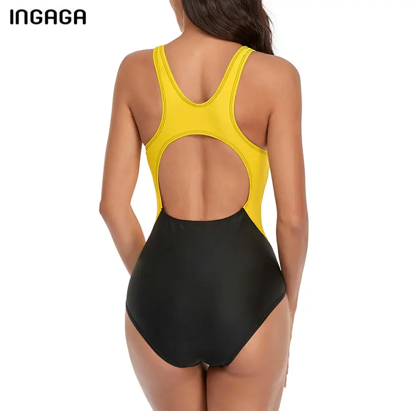 

INGAGA Sports One Piece Swimsuit Women Swimwear 2021 Competition Swimming Suit for Women Racerback Beachwear Patchwork Bodysuits