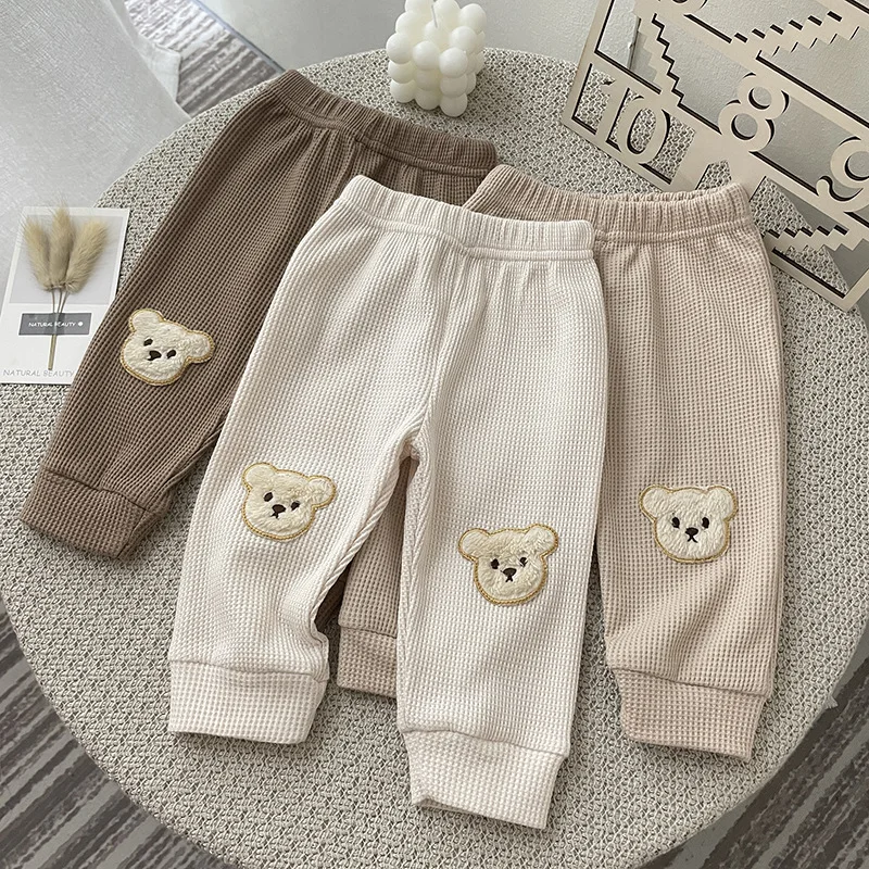 

2021 Autumn New Cotton Boys And Girls Clothes Cute Bear Leggings Baby Pants 100% cotton Trousers Infant Toddler Harem Pants 0-3y