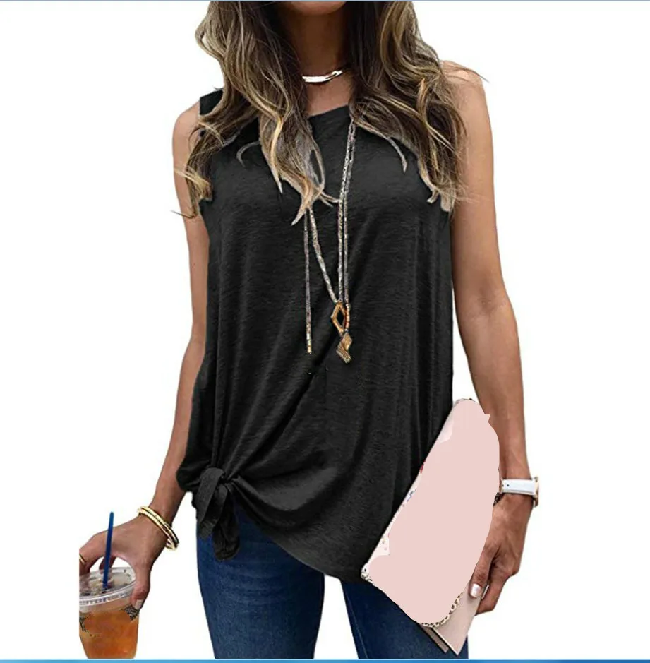 2019 Летняя женская одежда с круглым вырезом однотонные топы на бретелях для