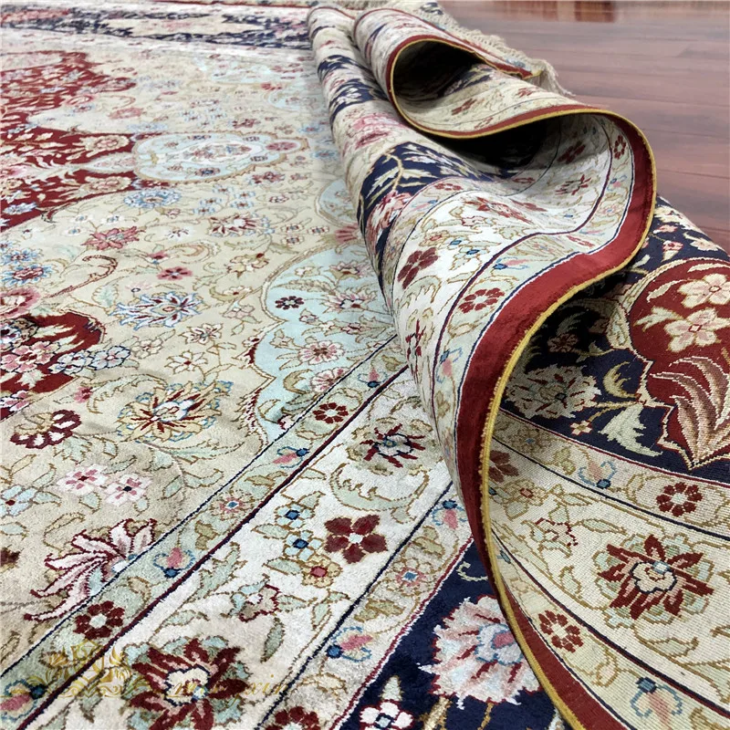 Goede 12X15 Voeten Big Size Perzische Handgeknoopte Zijden Tapijt 100% Zijderups Zijde Tapijt Luxe Villa Gebied Tapijt