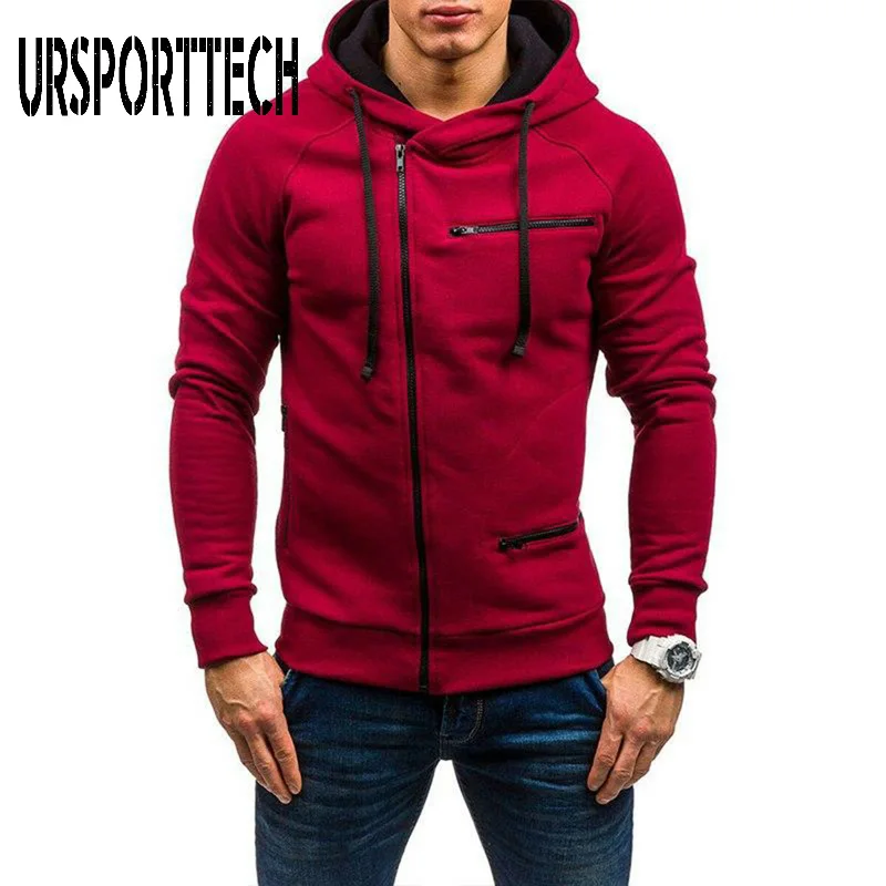

New Hoodie Men 2019 Autumn Casual Solid Long Sleeve Mens Hoodies Sweatshirts Slim Zipper Hoody Sweatshirt Men Hooded Streetwear