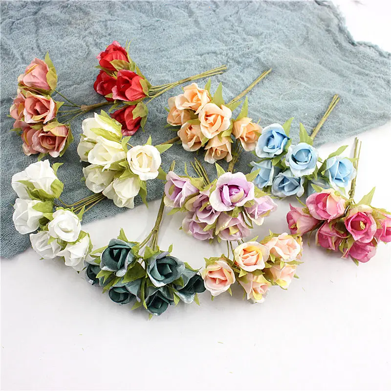 mix color 60 шт./Искусственные розы, шелковые цветы, Европейский Букет, искусственные цветы, маленькие бутоны, розы, свадебные и семейные вечерние украшения - Цвет: mix color