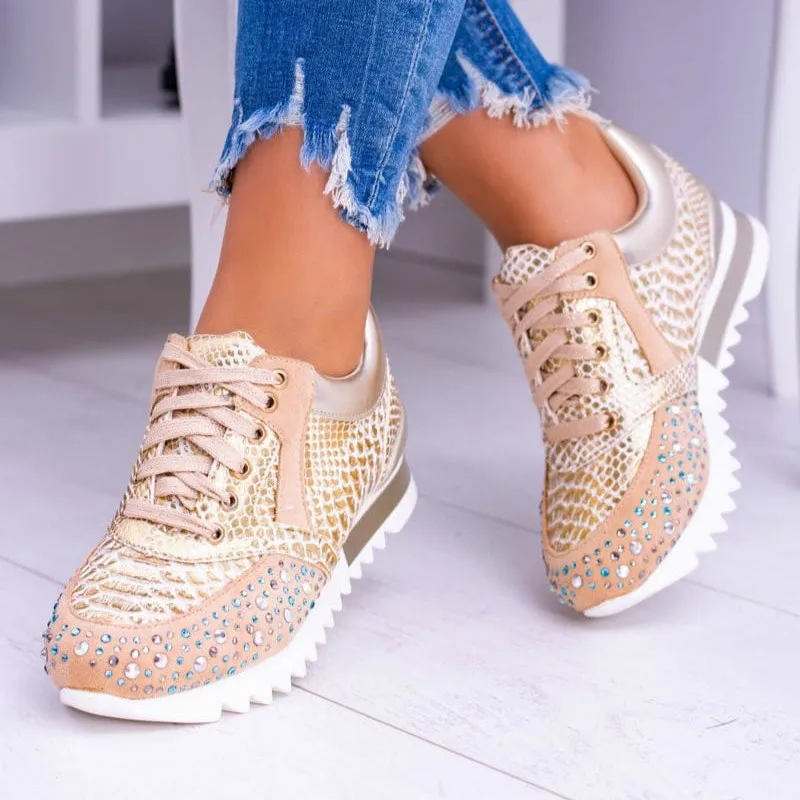 

New Fashion Ladies Sneakers Ladies Casual Snakeskin Printed Shoes Women Flat-bottomed Thick-soled Lace-up Vulcanized Shoes