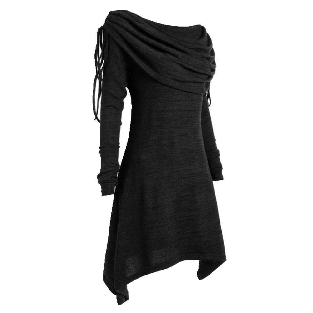 Женская однотонная толстовка средней длины с длинным рукавом и откидным