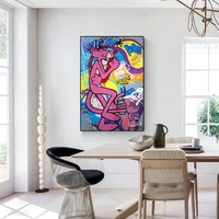 street graffiti pink panther canvas painting abstract wall art posters and prints modern childrens room home decoration cuadros