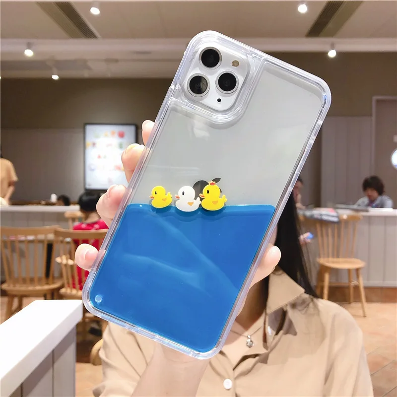 

3D cartoon Duck Quicksand phone case For iphone 12Mini 12 Pro MAX 11Pro XS XR X SE 6 6s 7 8 plus Dynamic Liquid clear phone case
