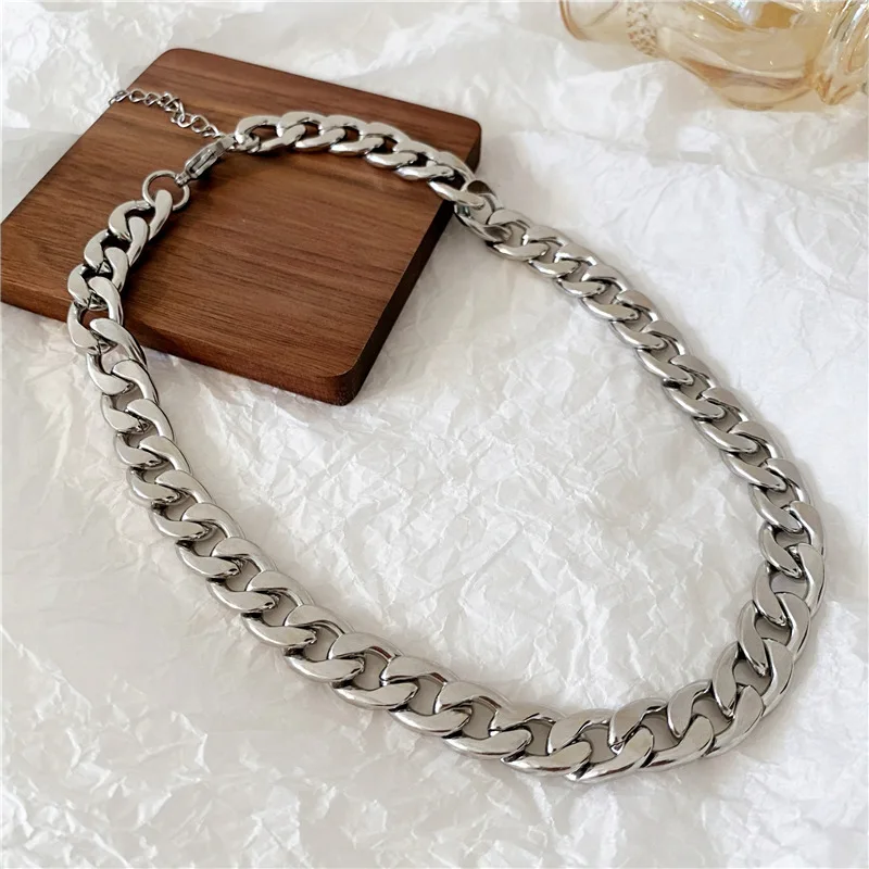 

New Fashion Stainless Steel Color Chunky Cuban Link Chain Choker Necklace For Women Hip Hop Charm Necklace Collares Jewelry