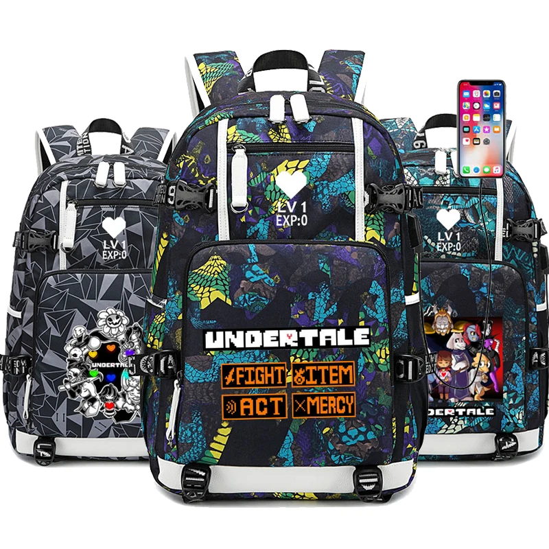 Школьный ранец для подростков с USB-зарядкой и черепом в стиле аниме Undertale дорожный