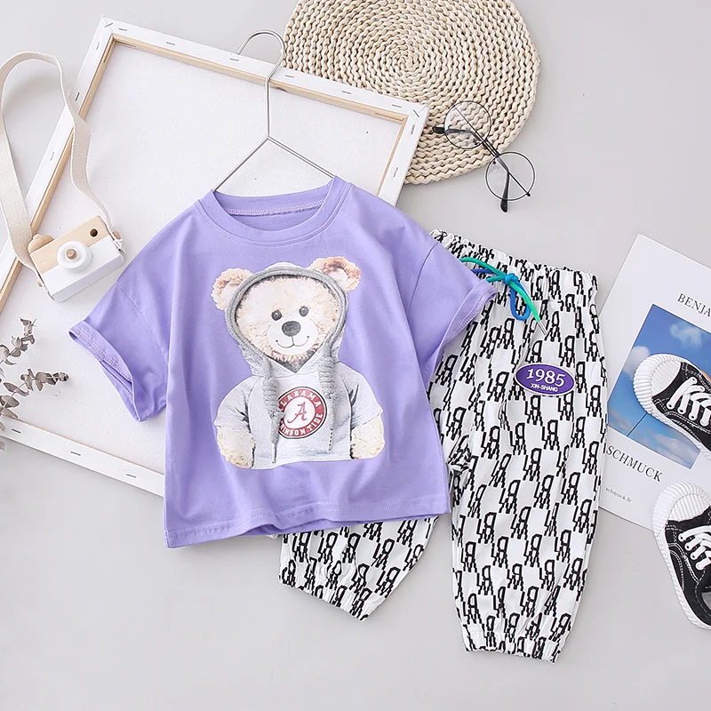 

2021 New Summer Baby Clothing Toddler Boys/girls Short Clothes Cartoon Bear O-neck T-shirt + Shorts Sets Kids Casual Clothes