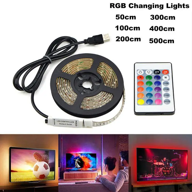

USB 5V LED Waterproof String Light Lamp Flexible RGB Changing Light Tape with Remote Control Ribbon
