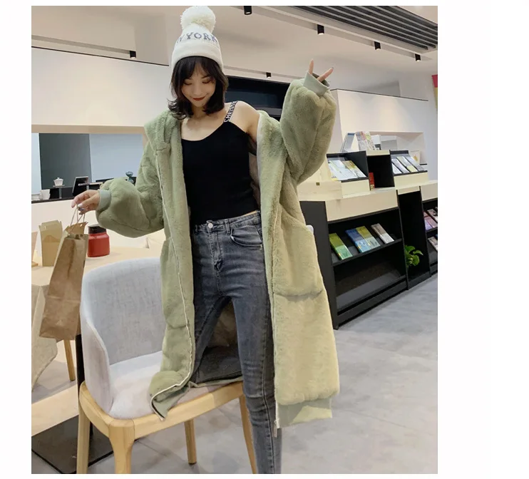 30 Degrees Fur Coat Women Casual Hoodies Furry Thick Warm Long Faux Rabbit Fur Jacket Loose Winter Coat Women OverCoat