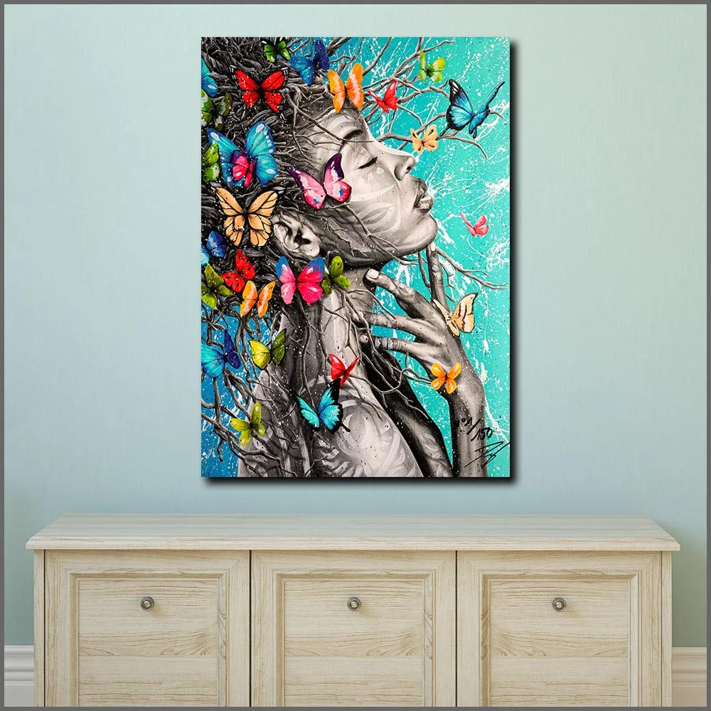 

Large size Printing Butterflies and girls Wall Art Picture Home Decor Living Room Modern Canvas Print Paintings Unframed