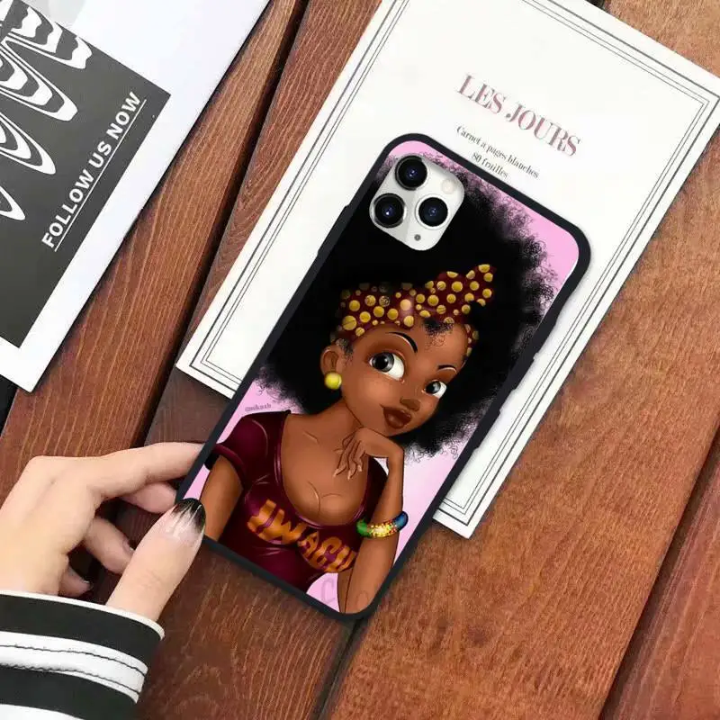 

African Afro Melanin Poppin Black Girl Phone Case for iPhone 11 12 pro XS MAX 8 7 6 6S Plus X 5S SE 2020 XR
