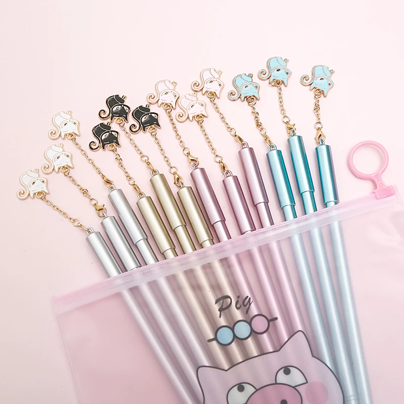 12Pcs/pack Creative Fluffy Plush Cute Gel Pen Pendant Cool Kawai Paris Eiffel Tower Fox Rabbit Flamingo School Office Girl Gift |