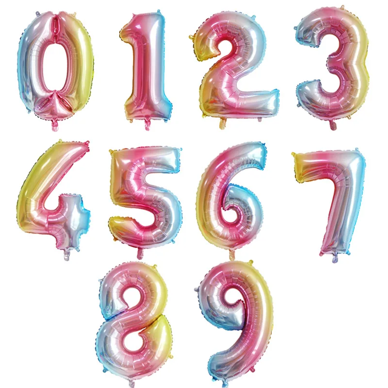 Огромные 40 дюймов радужные цифры фольгированные воздушные шары на день рождения