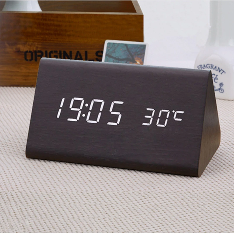 

Decorative Clocks Control Sensing Alarm Temp dual Display Electronic LED Clock Vintage Wooden Digital Alarm Clock
