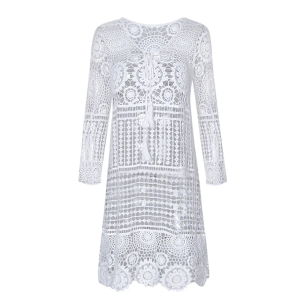 Женское пляжное платье в стиле бохо Пляжная накидка на бикини белый черный