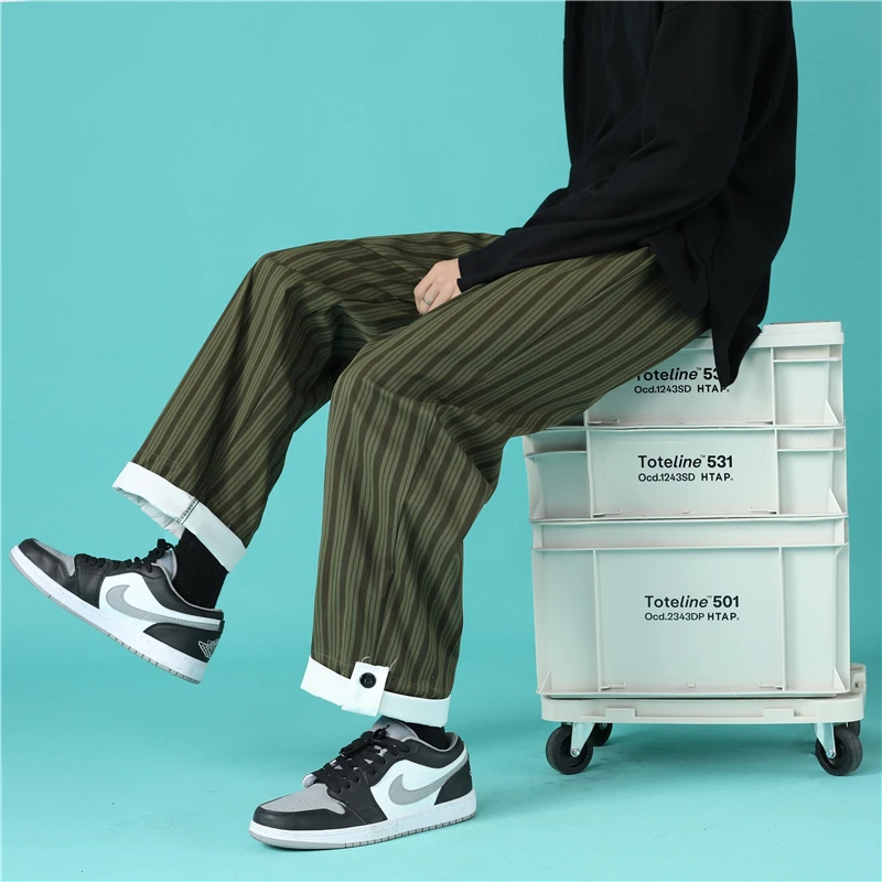 

2021 Korean Trendy stripe Pants Men's New Comfortable Pant Summer Loose Comfortable Casual All-match Hip Hop Striped Trousers