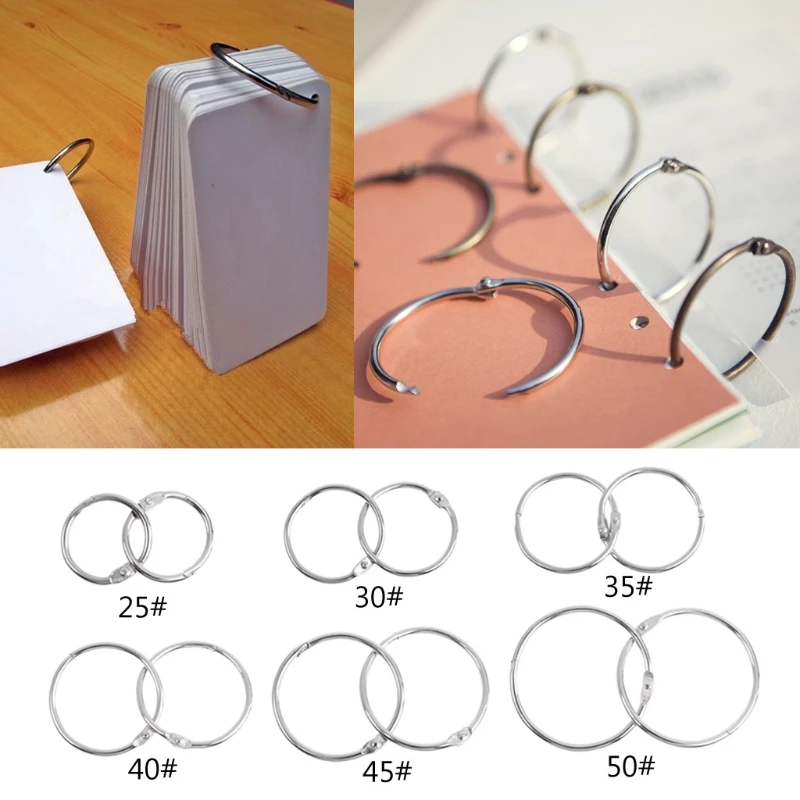 

10PCS Metal Loose Leaf Book Binder Hoop Ring Holes Multifunctional Keychain Circle DIY Album Memo Notebook