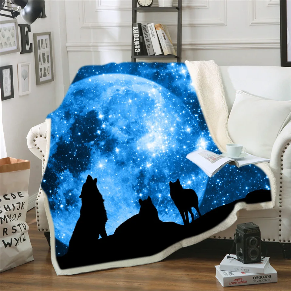 ONGLYP 3D Wolf Throw Blanket Sherpa Fleece Cozy Sofa Couch Bed for Adult and Kids Bedroom Plush Soft Decor | Дом и сад