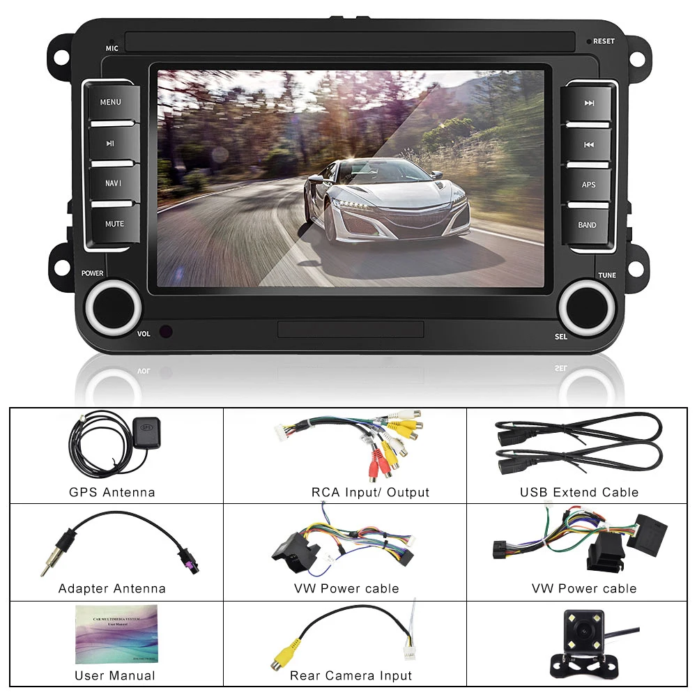 with 4 led camera Camecho Android 8,1 Автомобильный мультимедийный playe 2 Din gps-навигатор для VW/Altea/Toledo/Leon/Skoda/Fabia/Octavia/Praktic/Yeti/Superb - Цвет: with 4 led camera