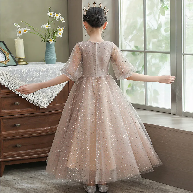 Summer Luxury 2021New Children Girls V-Collar Neck Birthday Evening Party Princess Lace Dress Kids First Communication Host Wear | Детская