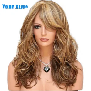 Your Style 3 Colors Long Wavy Wig Body Wave Wig Women Mixed Multi Color Synthetic Natural Hair Wig  High Temperature Fiber
