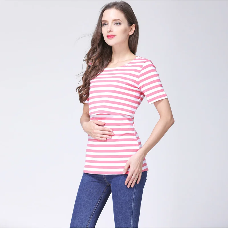 Emotion Moms/одежда с коротким рукавом для беременных и кормящих мам; топы для беременных женщин; летняя футболка для беременных - Цвет: F