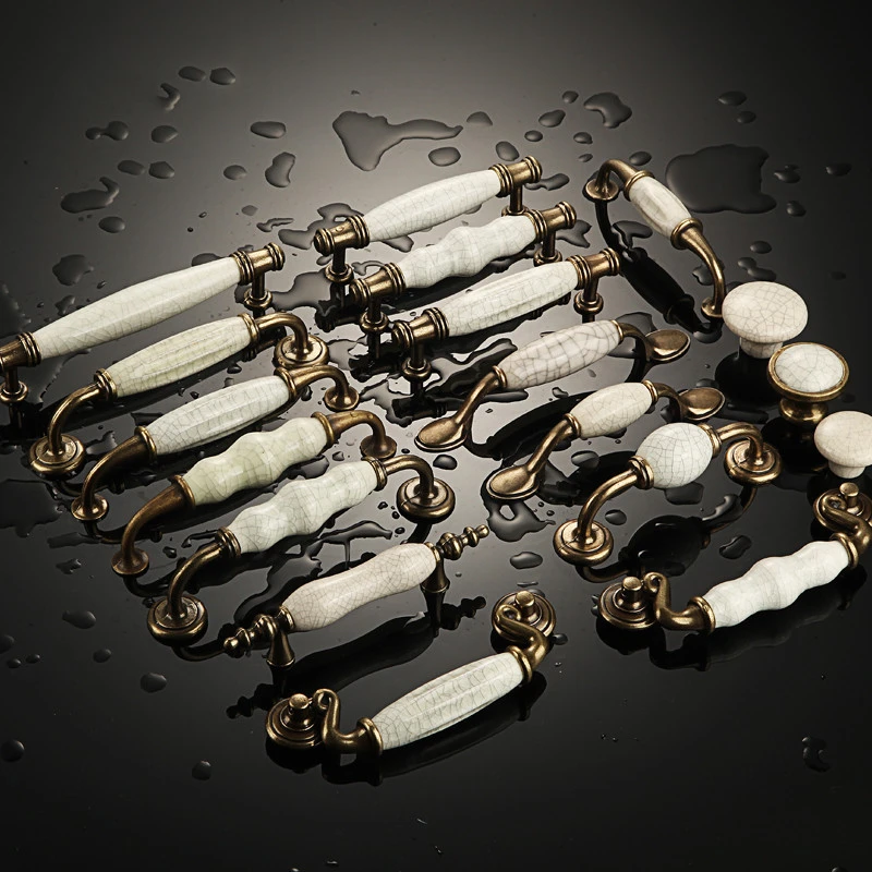 

Antique Bronze Crack Design Ceramic Cabinet Handles Zinc Alloy Drawer Knobs Wardrobe Door Handle European Furniture Hardware