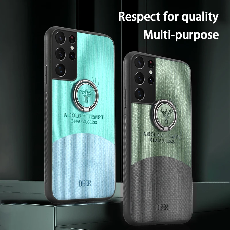 

Luxury Shockproof Car Magnetic Ring Holder Canvas Cloth Phone Case For Samsung S21 Ultra Plus S21 FE Back Cover Funda Coque Bag