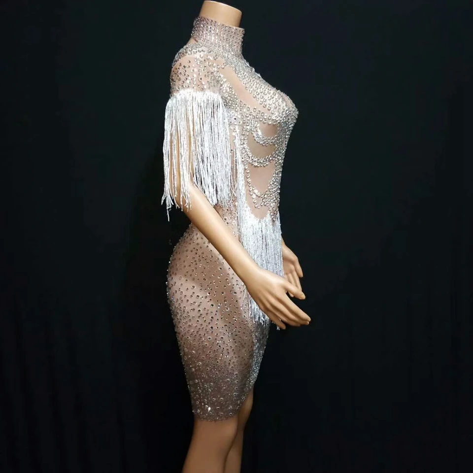 Платье женское стрейчевое с блестящими кристаллами вечерняя одежда для сцены