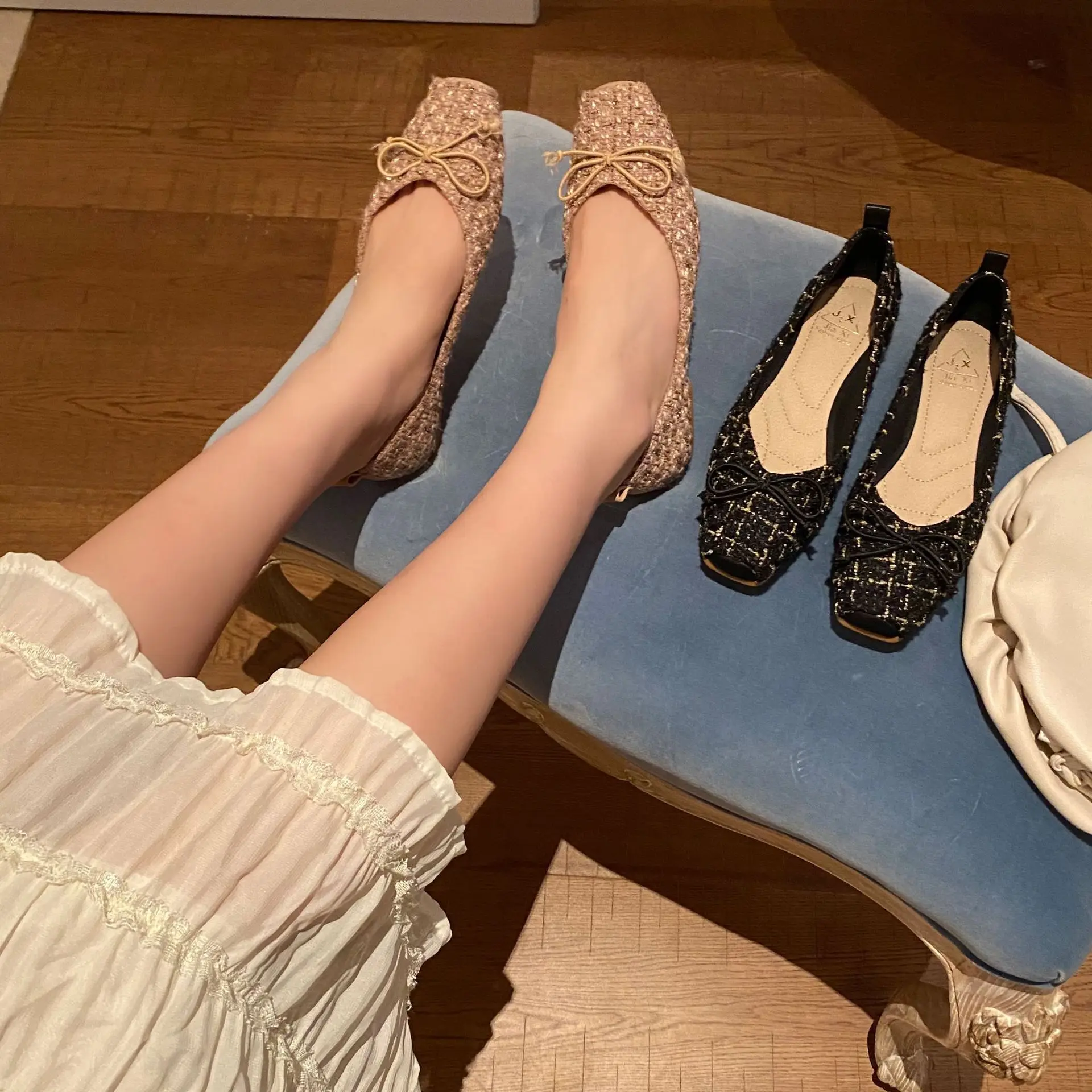 

Shoes Woman 2021 Casual Female Sneakers Square Toe Flats Slip-on Bow-Knot Modis Shallow Mouth New Comfortable Moccasin Dress Sum