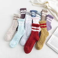 1 pair autumn winter japanese coral velvet fuzzy socks women warm thickened kawaii pink striped socks for ladies