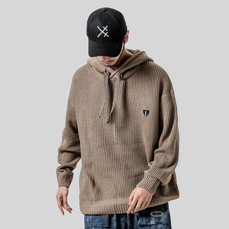 2019 новый мужской вязаный кардиган с капюшоном зимний толстый свитер куртка