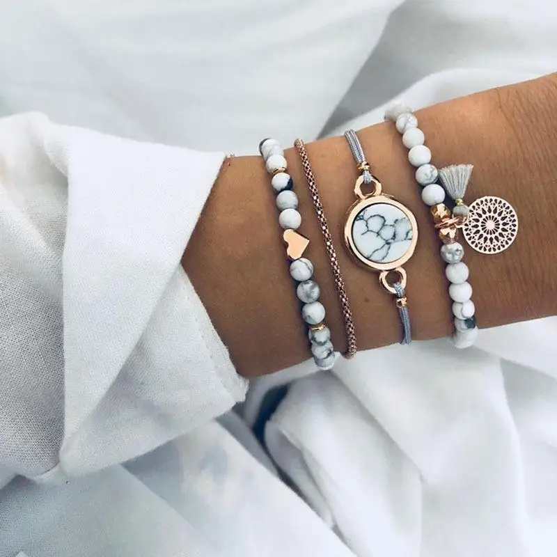 

4pcs/set Women Marbling Bracelet Bead String Hand Strings Fashion Women Accessories Lady Jewelry Hand Ornament