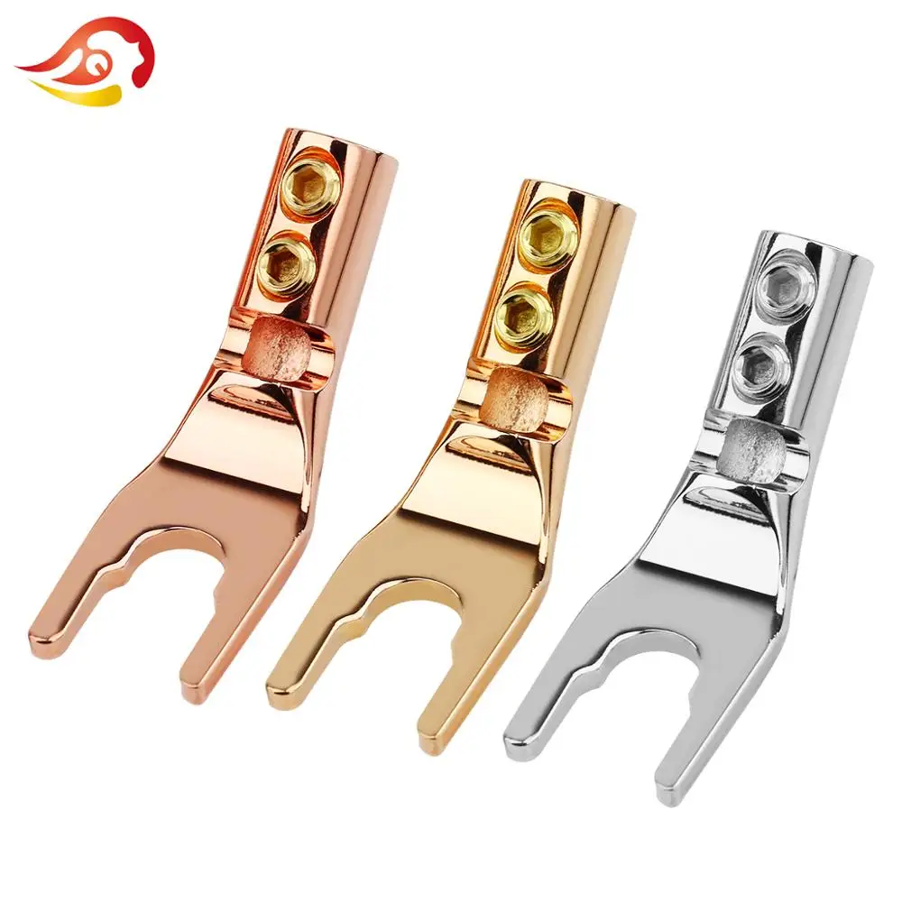 QYFANG Banana Plug Solder Wire Connector U/Y Gold/Rhodium Plated Copper Spade Speaker Audio Jack Screw Fork HiFi Plugs |