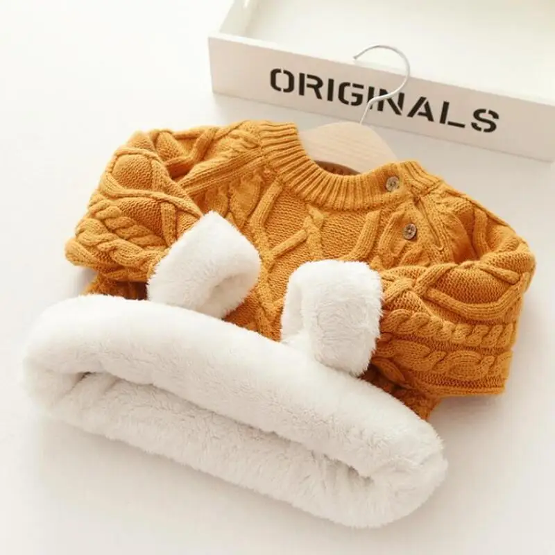 Осенне зимний пуловер с рисунком для маленьких девочек Вельветовые вязаные