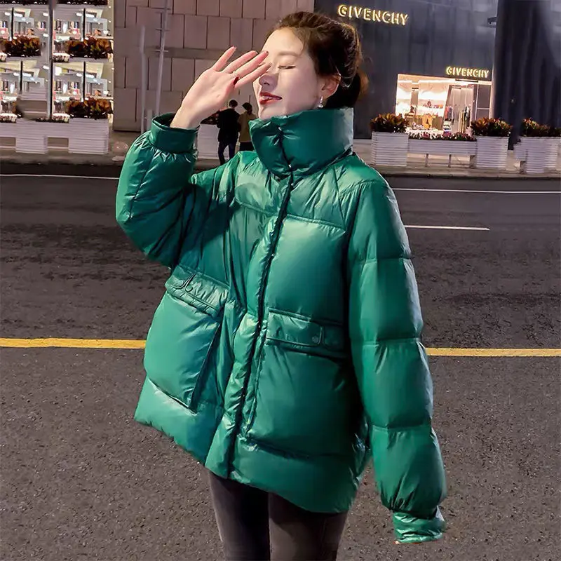 

2021 Woman Winter Down Jacket Oversize Female Loose Stand Collar Puffer Jackets Ladies Padded Solid Color Down Outwear Q140