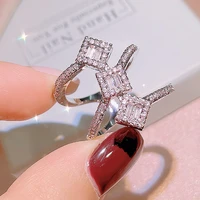 2021 new trend three tier cross womens ring s925 silver broken diamond square engagement party christmas gifts jewelry